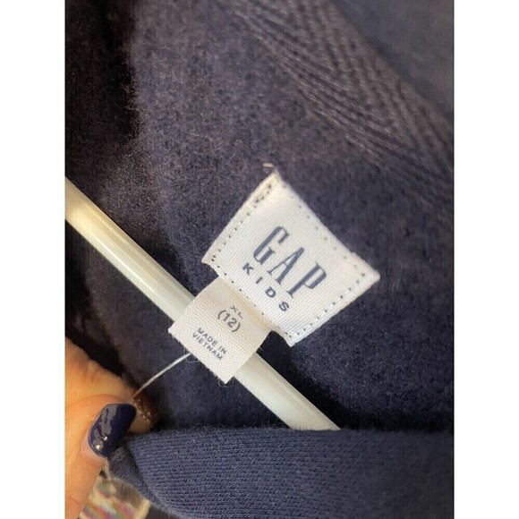 GAP Zip Up Hooded Sweatshirt Navy Blue Sparkle Sequin Logo Girls Nwt Size 12 XL - Picture 6 of 10